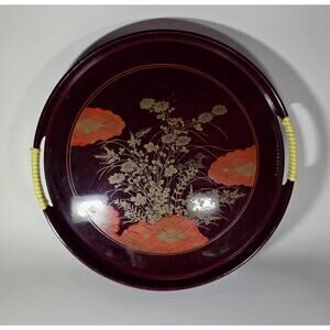 Vintage Japanese Lacquer Tray Floral Design Made in Japan 11.75"
